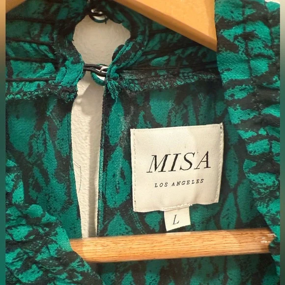 Misa Los Angeles Emerald Ruffled Long Sleeve Dress, L - Picture 4 of 4